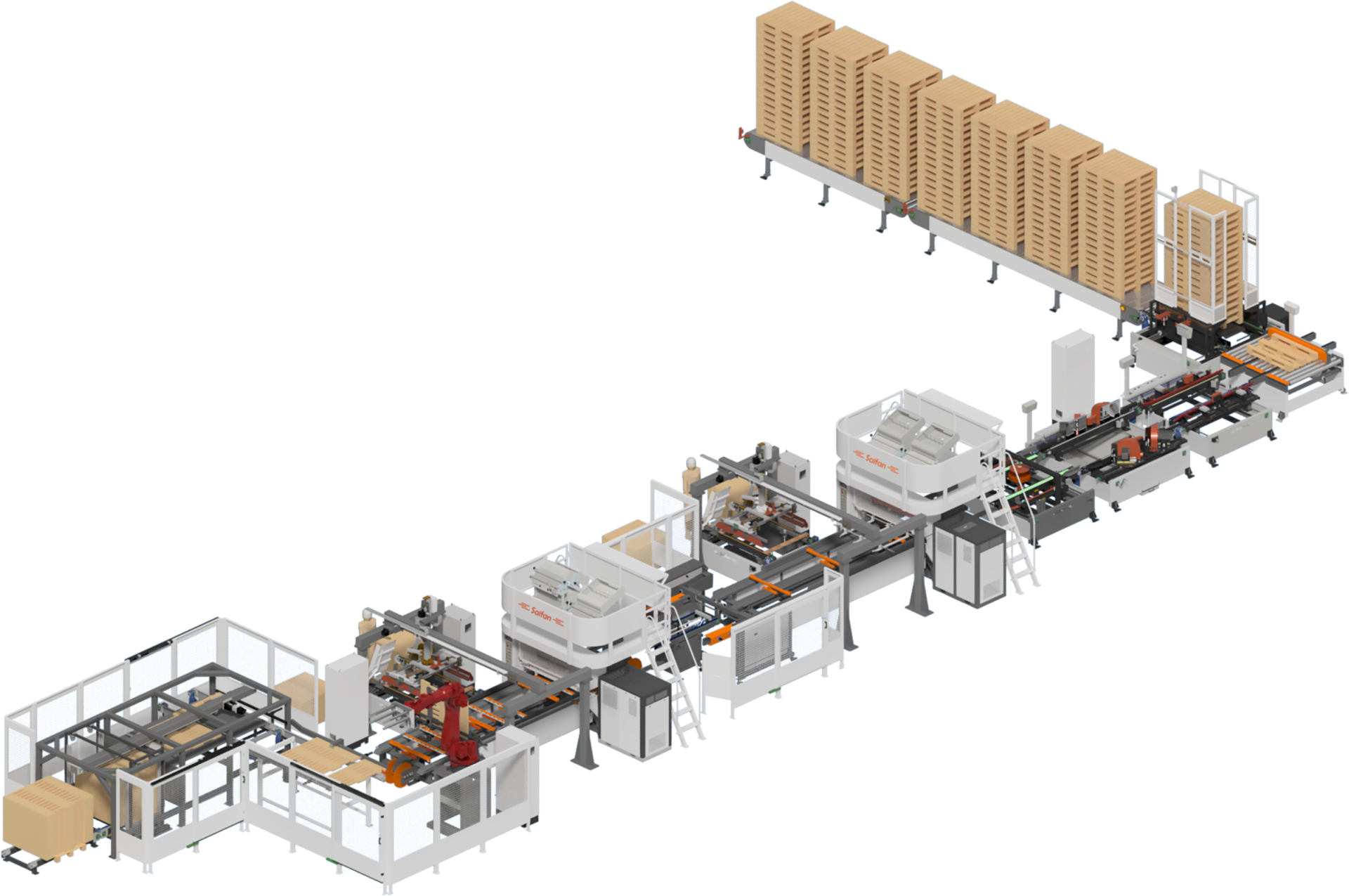 SF1000 Stringer pallet nailing line with Robot feeding system